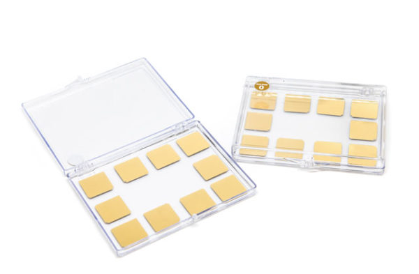 Gold Coated Glass Coverslips, 22 mm x 22 mm Square | 100 Å Au | 20/pkg